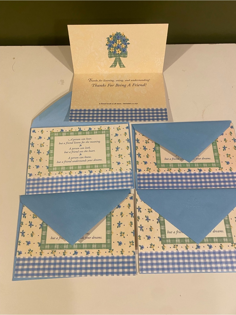 Blue Floral Friendship Note Card Set with Blue Envelopes